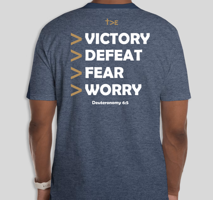 Style 3 — STRIVE Front / Victory Message Back Heather Navy back