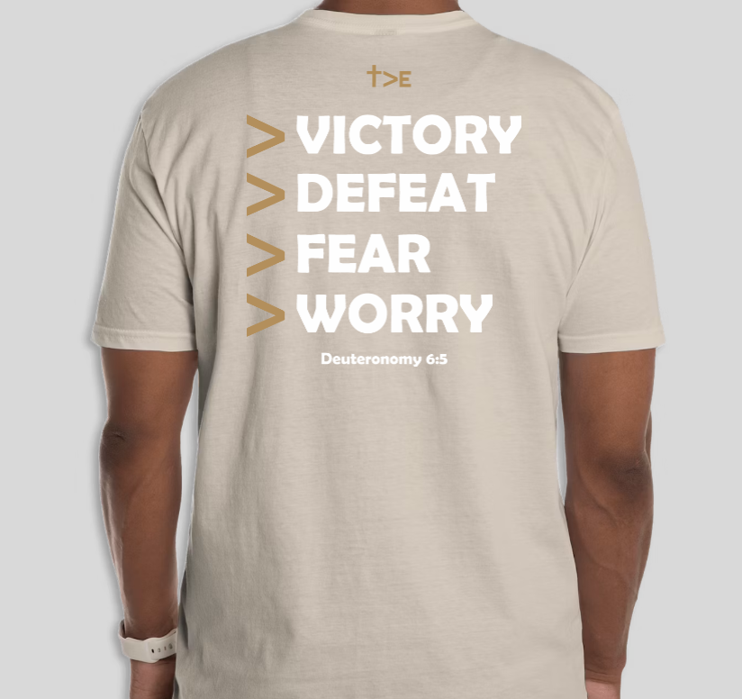 Style 3 — STRIVE Front / Victory Message Back Sand back
